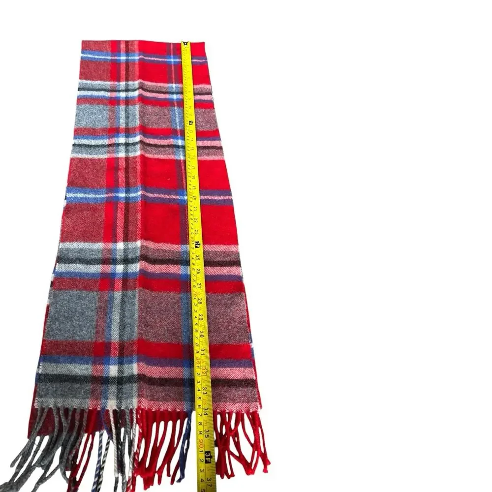 Vintage Brooks Brothers Wool Scotland Scarf Blue Red Mackay Plaid Check Fringed